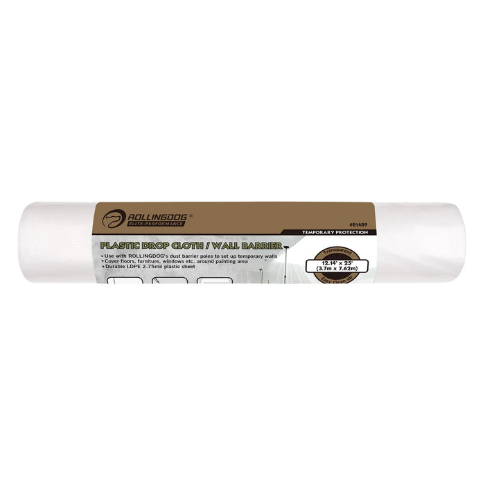 ROLLINGDOG Plastic Drop Cloth/Wall Barrier, 3.7 x 7.6m - 81489
