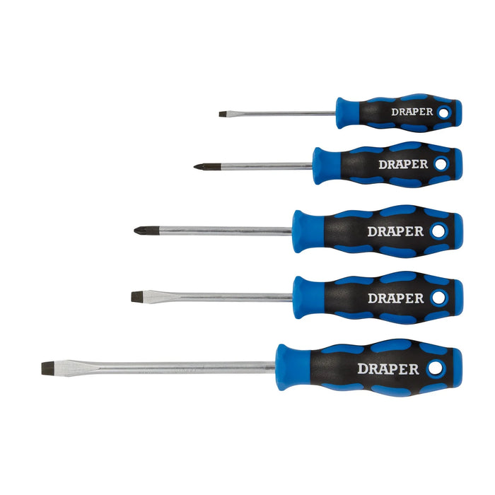 Draper Soft Grip Screwdriver Set, 3 x Plain Slot, 2 x PZ TYPE (5 Piece) - 865/5