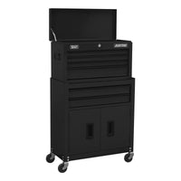 Sealey Topchest & Rollcab Combination 6 Drawer with Ball-Bearing Slides Black