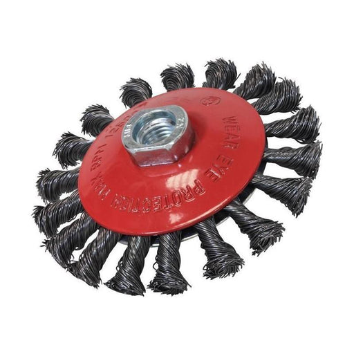 Faithfull Conical Wire Brush 100mm M10x1.5 Bore, 0.50mm Wire Faithfull - Town Tools
