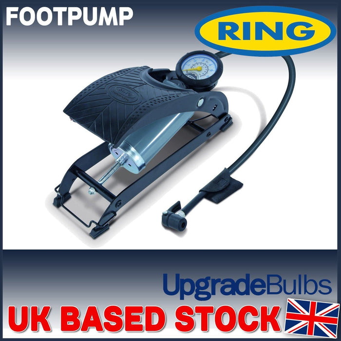 Ring RFP1 Single Barrel Footpump, with Footplate Clips and Adaptor Set Ring Automotive - Town Tools 