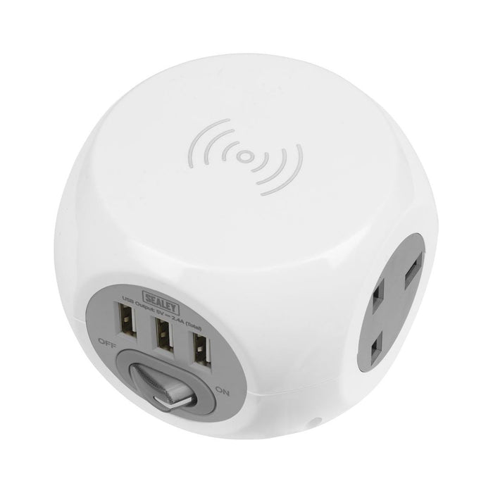 Sealey Extension Cable Cube 1.4m 3 x 230V & 3 x USB Sockets & Wireless Charging Sealey - Town Tools 