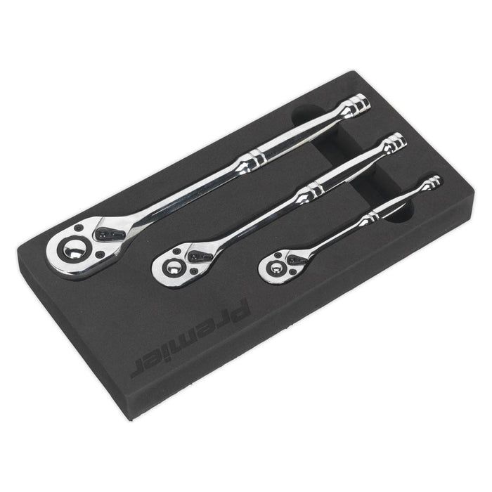 Sealey Ratchet Wrench Set 3pc Pear-Head Flip Reverse AK6672 Sealey - Town Tools 