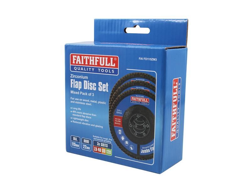 Faithfull Zirconia Abrasive Jumbo Flap Disc 115 x 22mm Mixed Grit (3 Pack) Faithfull - Town Tools
