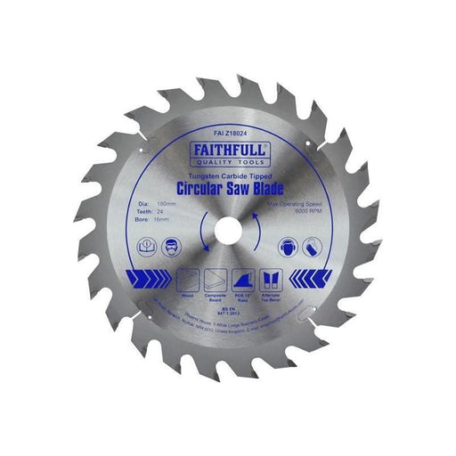 Faithfull TCT Circular Saw Blade 180 x 16mm x 24T POS Faithfull - Town Tools