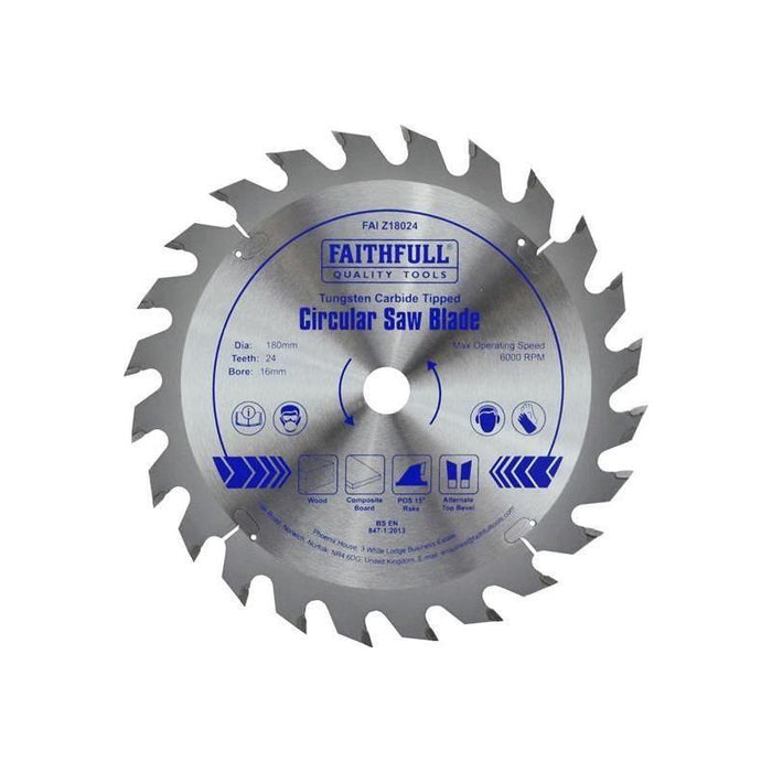 Faithfull TCT Circular Saw Blade 180 x 16mm x 24T POS Faithfull - Town Tools