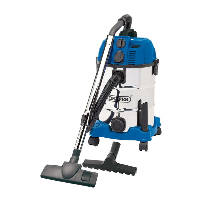 Draper 230V Wet and Dry Vacuum Cleaner with Stainless Steel Tank and Integrated Draper - Town Tools 