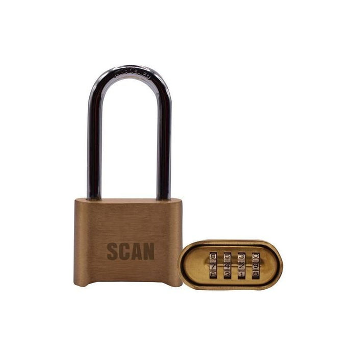 Scan Brass Combination Padlock 50mm Long Shackle Scan - Town Tools