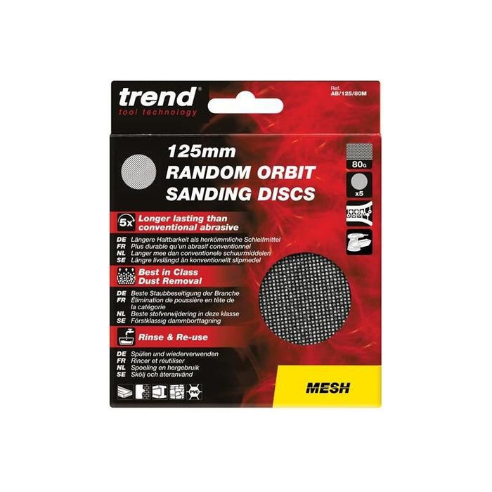Trend Mesh Random Orbital Sanding Disc 125mm x 80G (Pack 5) Trend - Town Tools