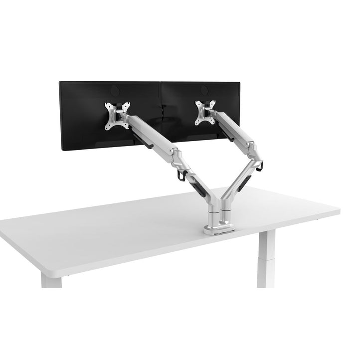 Dellonda Adjustable Double Monitor Arm with 360 Rotation - White DH27