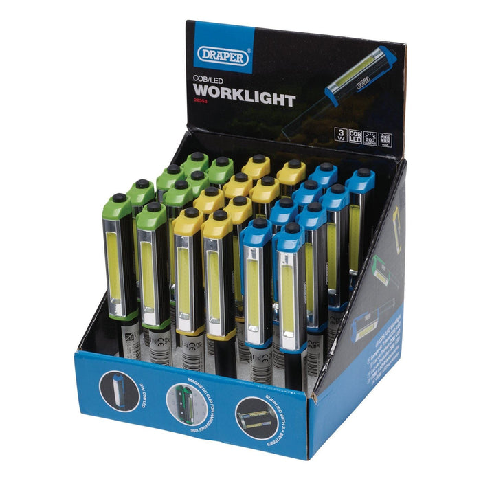 Draper COB LED Aluminium Pocket Torch, 3W, 200 Lumens, 3 x AAA Batteries Draper - Town Tools