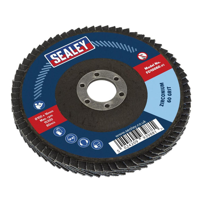 Sealey Flap Disc Zirconium100mm16mm Bore 60Grit FD10060 Sealey - Town Tools 