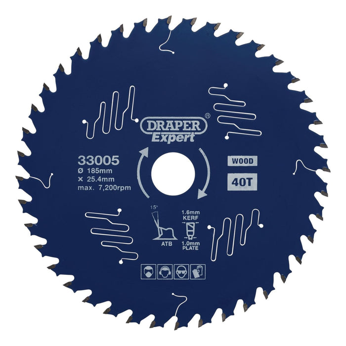 Draper Expert TCT Circular Saw Blade for Wood with PTFE Coating, 185 x 25.4mm, 4 Draper - Town Tools 