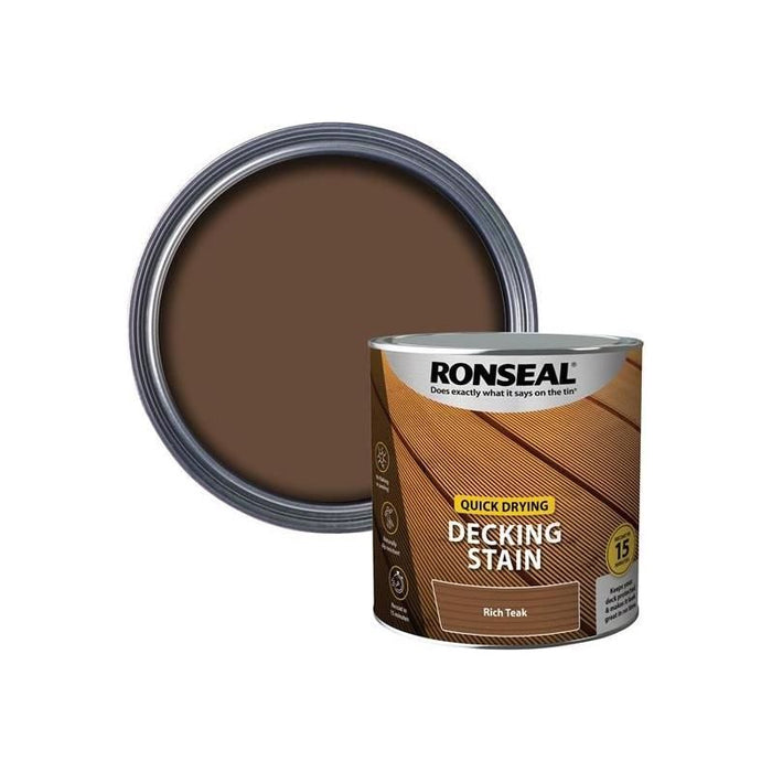 Ronseal Quick Drying Decking Stain Rich Teak 2.5 litre Ronseal - Town Tools