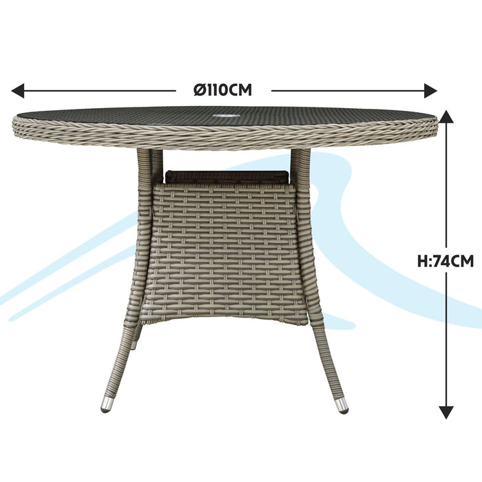 Dellonda Chester Rattan Wicker Round Outdoor Dining Table Tempered Glass Top