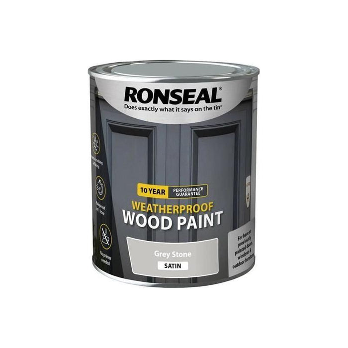Ronseal 10 Year Weatherproof Wood Paint Grey Stone Satin 750ml Ronseal - Town Tools
