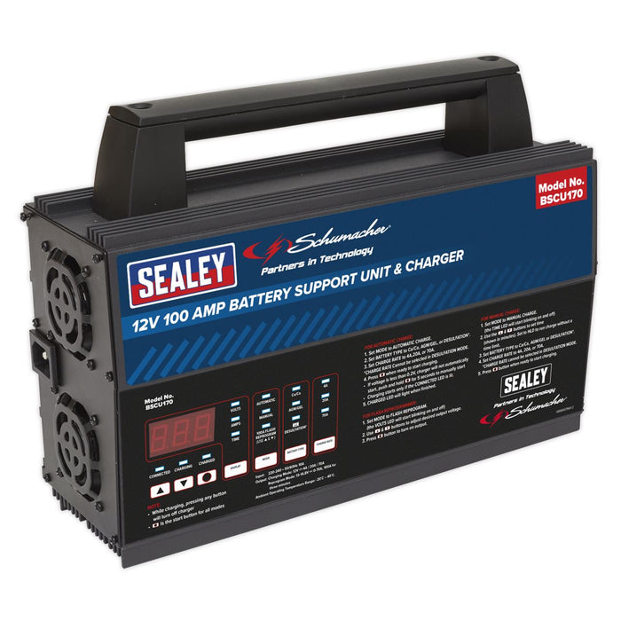 Sealey 12V Battery Support Unit & Charger 100A BSCU170 Sealey - Town Tools 