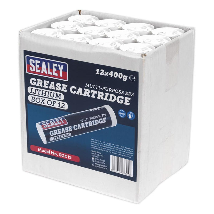 Sealey Grease Cartridge EP2 Lithium 400g Pack of 12 SGC12 Sealey - Town Tools 