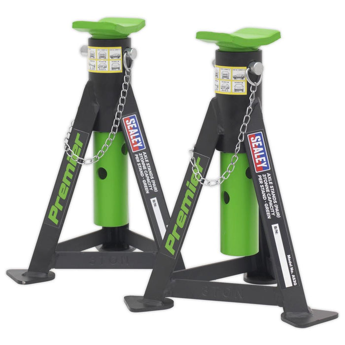 Sealey AXLe Stands (Pair) 3 Tonne Capacity per Stand Green AS3G