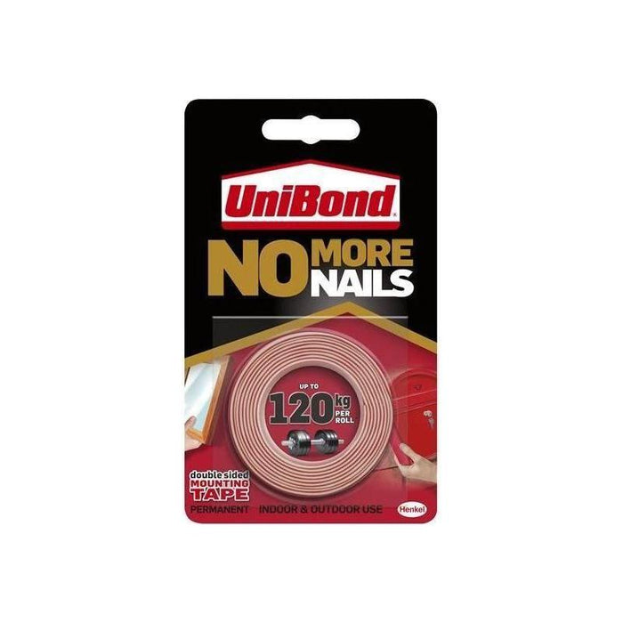 Unibond No More Nails Indoor & Outdoor Permanent Mounting Tape Roll 19mm x 1.5m UniBond - Town Tools