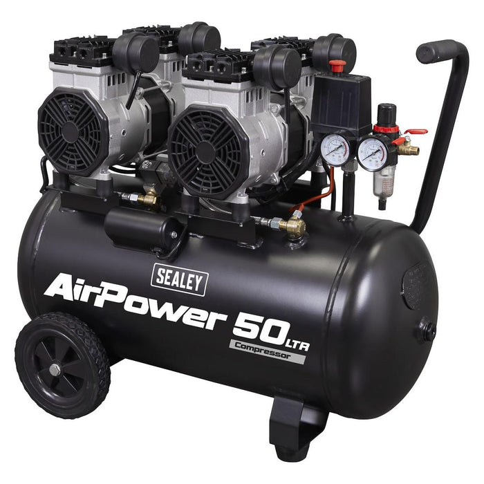 Sealey 50L Low Noise Oil Free Direct Drive Air Compressor 2 x 2hp SAC5001S Sealey - Town Tools 