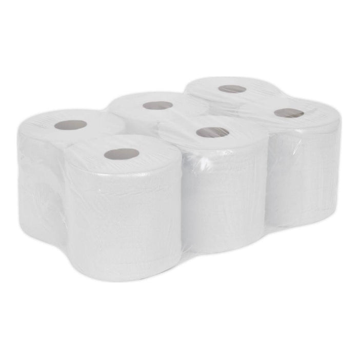 Sealey Paper Roll White 2-Ply Embossed 150m Pack of 6 WHT150 Sealey - Town Tools 