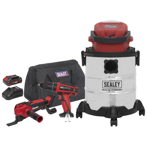 Sealey 3 x SV20 Series Tool Vac Combo Kit 20V 2Ah - 2 Batteries CP20VCOMBO5 Sealey - Town Tools 