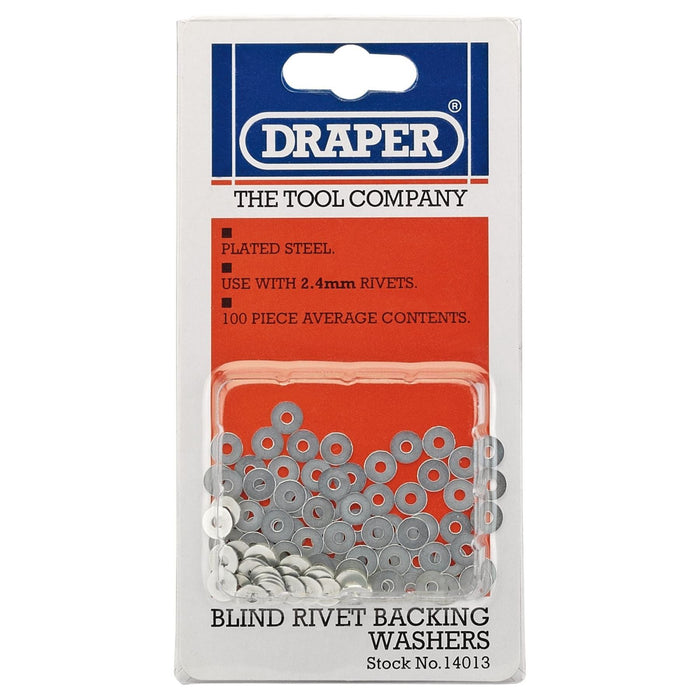 Draper Rivet Backing Washers, 2.4mm (100 Piece) 14013 Draper - Town Tools 