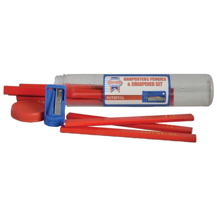Faithfull Carpenters Pencils Red (12 x Tubes of 12 + Sharpener) Faithfull - Town Tools