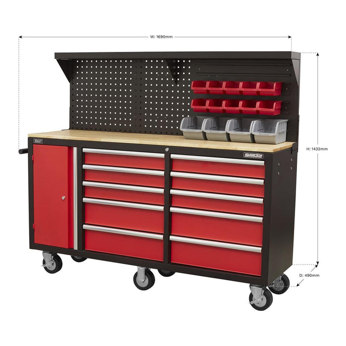 Sealey Mobile Workstation 10 Drawer with Backboard AP6310 Sealey - Town Tools 