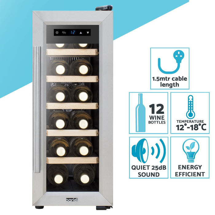 Baridi 12 Bottle Wine Fridge & Cooler - Stainless Steel DH74 Baridi - Town Tools 