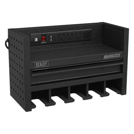 Sealey Power Tool Storage Rack 560mm with Drawer & Power Strip AP22SRBE Sealey - Town Tools 