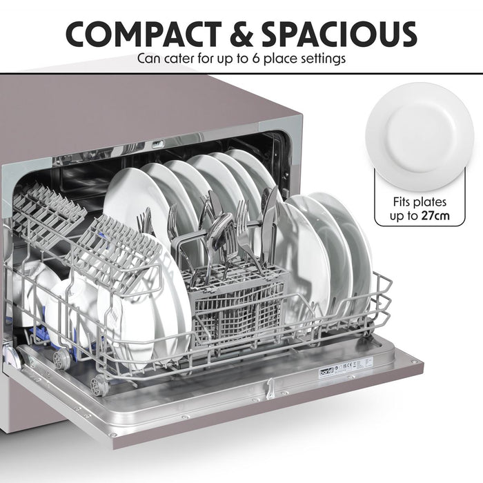 Baridi Tabletop Dishwasher 6 Place Settings 6.5L Capacity - Silver DH84 Baridi - Town Tools 