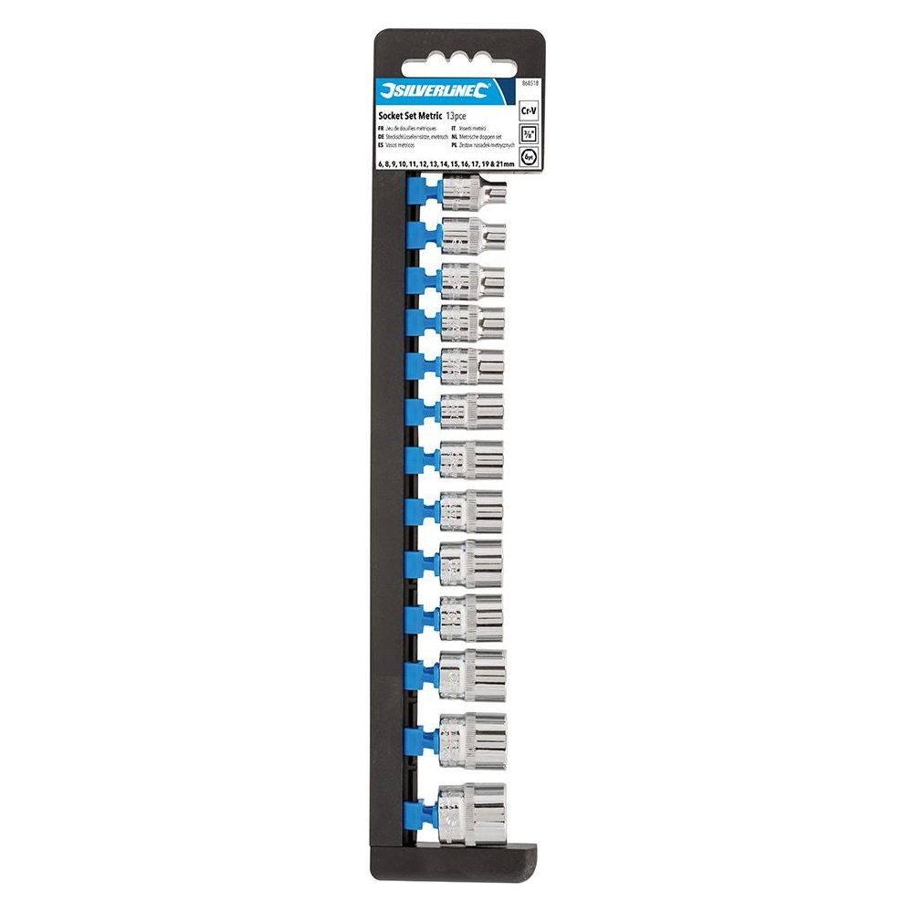 Silverline Socket Set 3/8" Drive 6pt Metric 13pce 6 - 21mm Silverline - Town Tools 