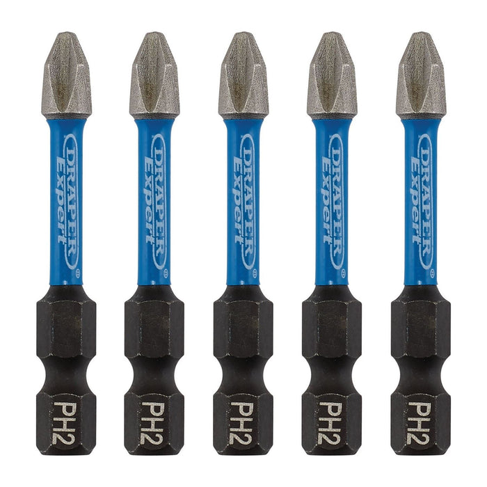 Draper Expert Cross Slot/PH Type Impact Screwdriver Bits, No.2 x 50mm, 1/4" Hex Draper - Town Tools 