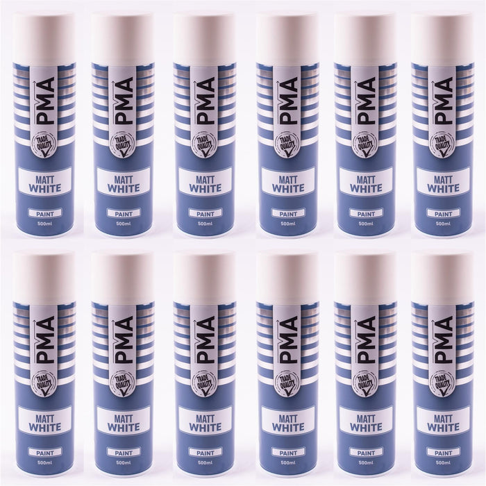 12 x PMA Aerosol Spray Paint Matt White Acrylic High Coverage 500ml PMA - Town Tools 