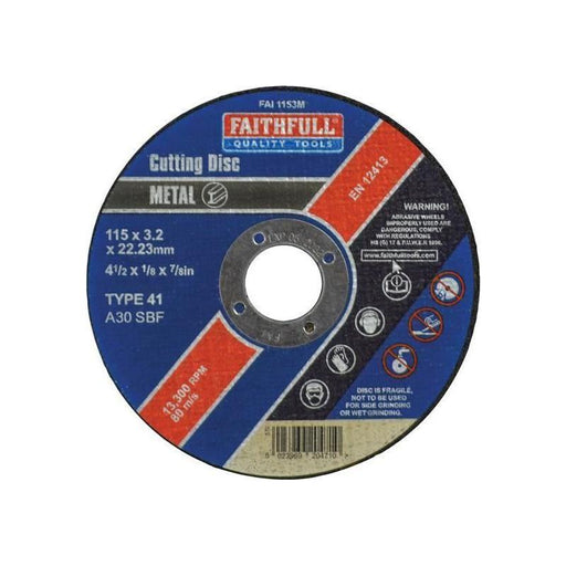 Faithfull Metal Cut Off Disc 115 x 3.2 x 22.23mm Faithfull - Town Tools