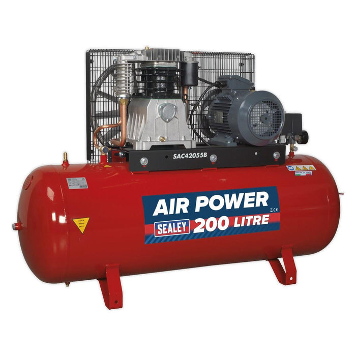 Sealey Air Compressor 200L Belt Drive 5.5hp 3ph 2-Stage with Cast Cylinders Sealey - Town Tools 