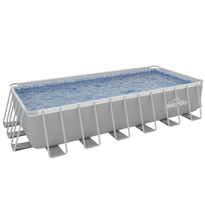 Dellonda Steel Frame Rectangular Swimming Pool - Step Ladder & Filter Pump 25ft