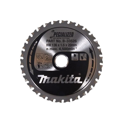 Makita B-33526 Specialized for Metal Cutting Saw Blade 136 x 20mm x 30T Makita - Town Tools