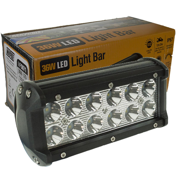 Maypole 12/24V Spot LED Bar Work Lamp 12 x 3W 2520 Lumen Brightness / Waterproof Town Tools - Town Tools 