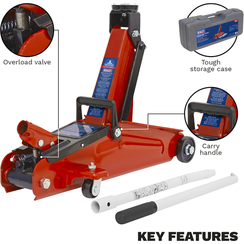 Sealey Trolley Jack 2 Tonne Short Chassis with Storage Case 1100CXD Sealey - Town Tools 