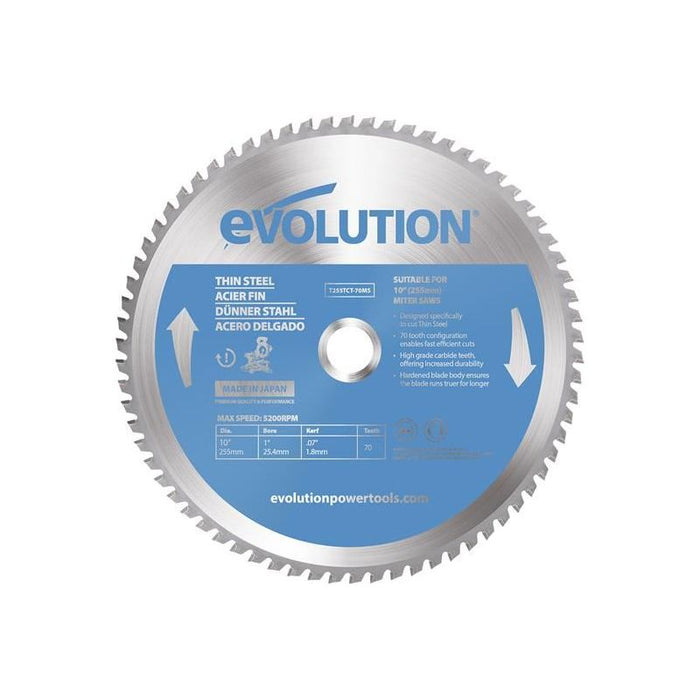 Evolution Thin Steel Cutting Mitre Saw Blade 255 x 25.4mm x 70T Evolution - Town Tools