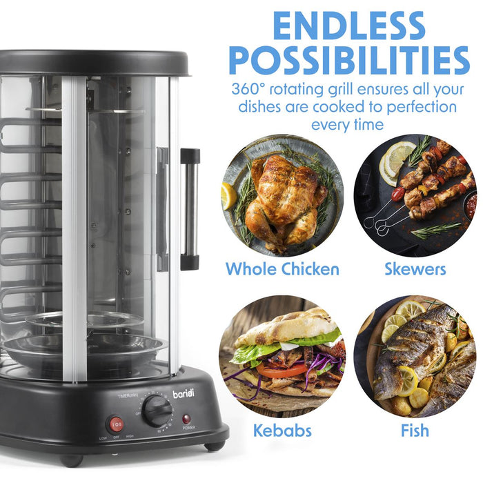 Baridi Vertical 360 Rotisserie Smokeless Grill 21L Capacity DH216