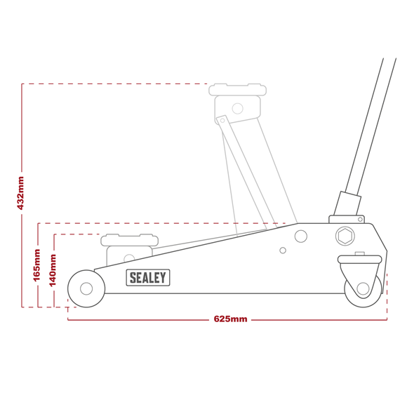 Sealey Trolley Jack 3 Tonne Long Reach Heavy-Duty Hi-Vis 1153CXHV Sealey - Town Tools 