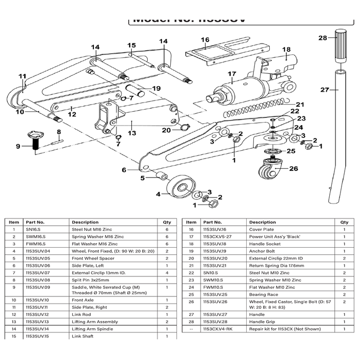 Sealey Lifting Arm Spindle