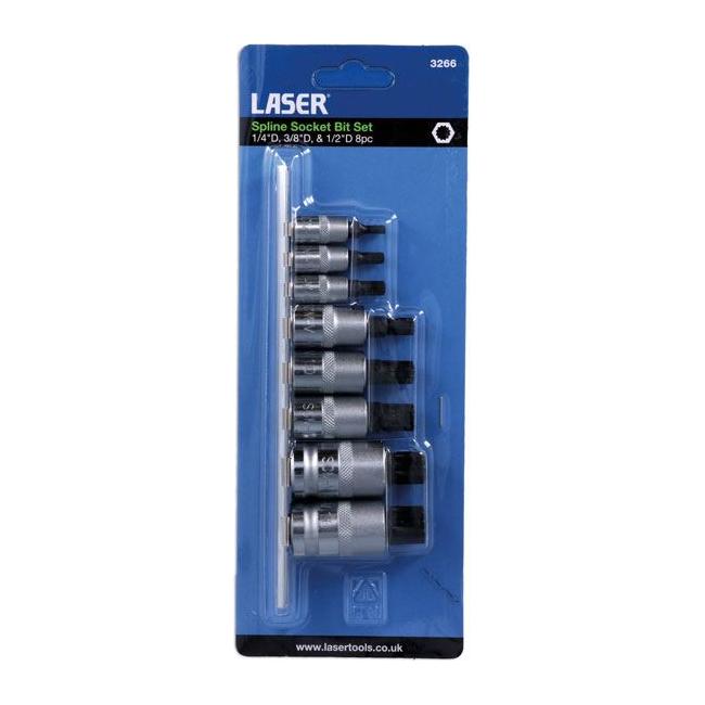 Laser Spline Socket Bit Set 1/4"D, 3/8"D, & 1/2"D 8pc 3266