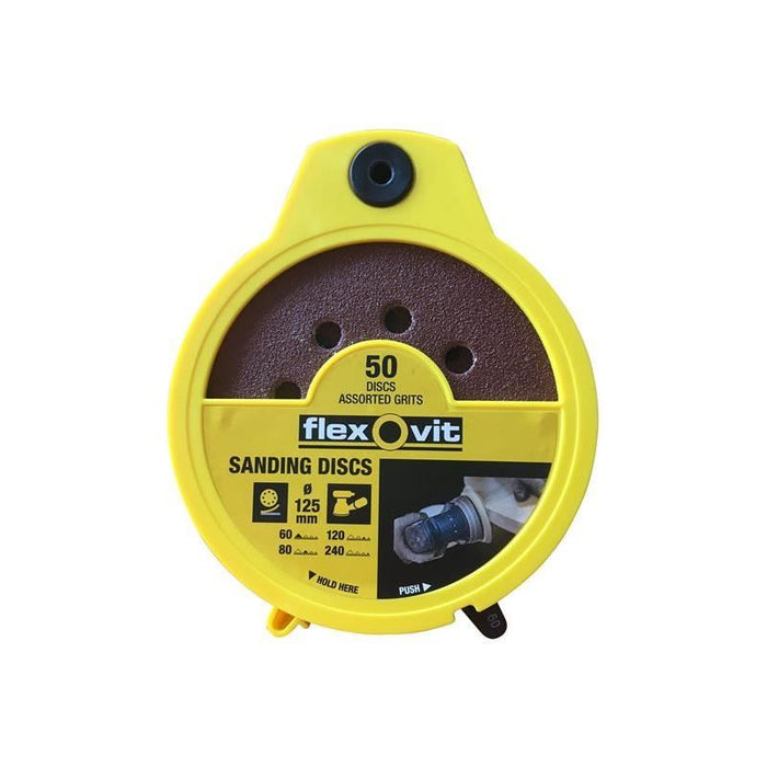 Flexovit Hook & Loop Sanding Disc 125mm Assorted (Dispenser 50) Flexovit - Town Tools