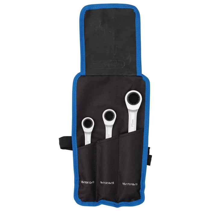 Draper Metric 4-in-1 Reversible Double Ring End Ratchet Spanner Set (3 Piece)