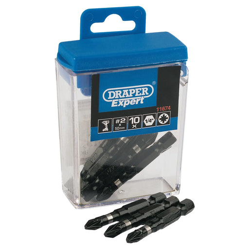 Draper Expert PZ Type Impact Bits, No.2 x 50mm (10 Piece) - IBPZ2/50